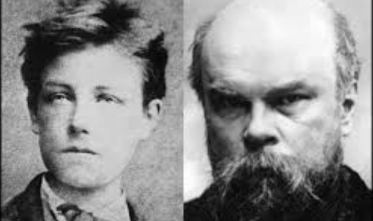 Photomontage avec Arthur Rimbaud à gauche et Paul Verlaine à droite.